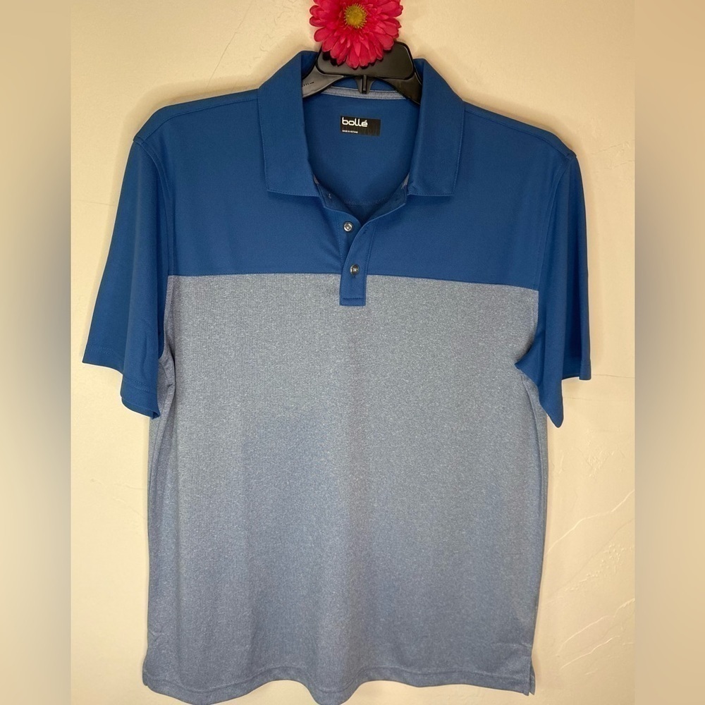 Bolle’~Men’s Two-Toned Sky Blue Block Detailed Polo Shirt~Short Sleeves~Size L